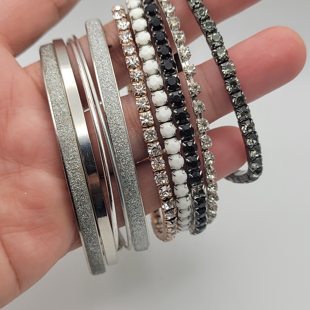 Sparkly Silver and Black Tone Bangle Lot